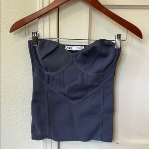 Zara Blue Bustier Strapless Tube Top